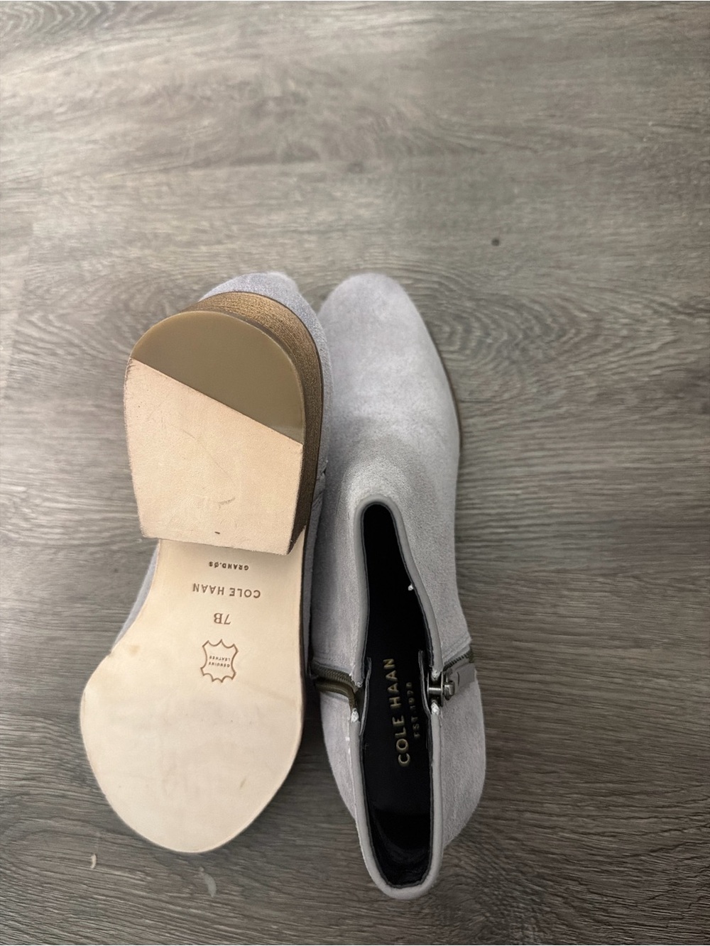 Cole Haan Gray Suede Ankle Boots Side Zip Block Heel Women’s 7B - Picture 7 of 9